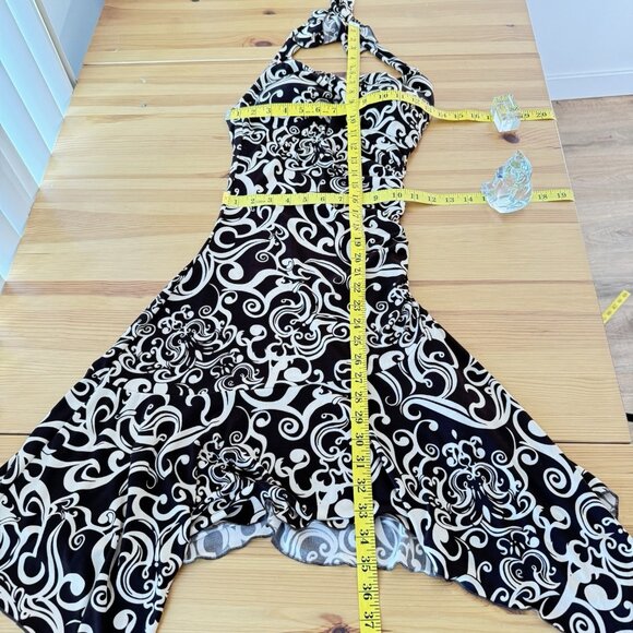 Y2K Ruby Rox Brown Floral Mini Dress Ruched Halter Fairy 90s Asymmetrical Hem S - Picture 4 of 10